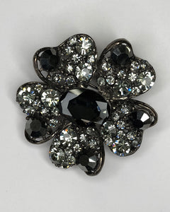 Black & grey crystal flower with black central stone brooch at erika