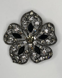 Large black & crystal flower brooch at erika