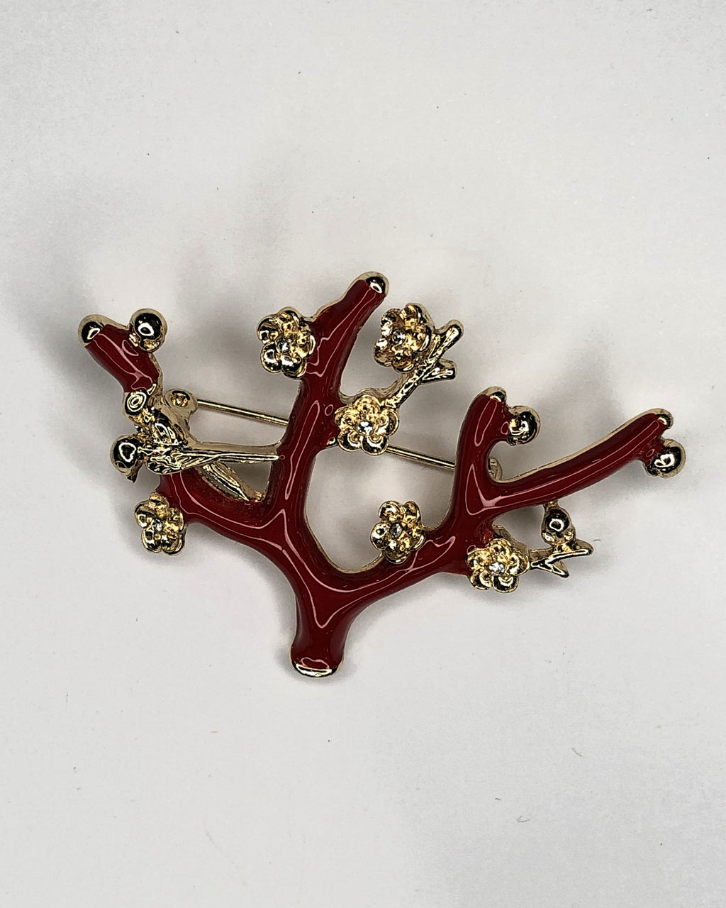 Red cherry tree with blossoms brooch at erika