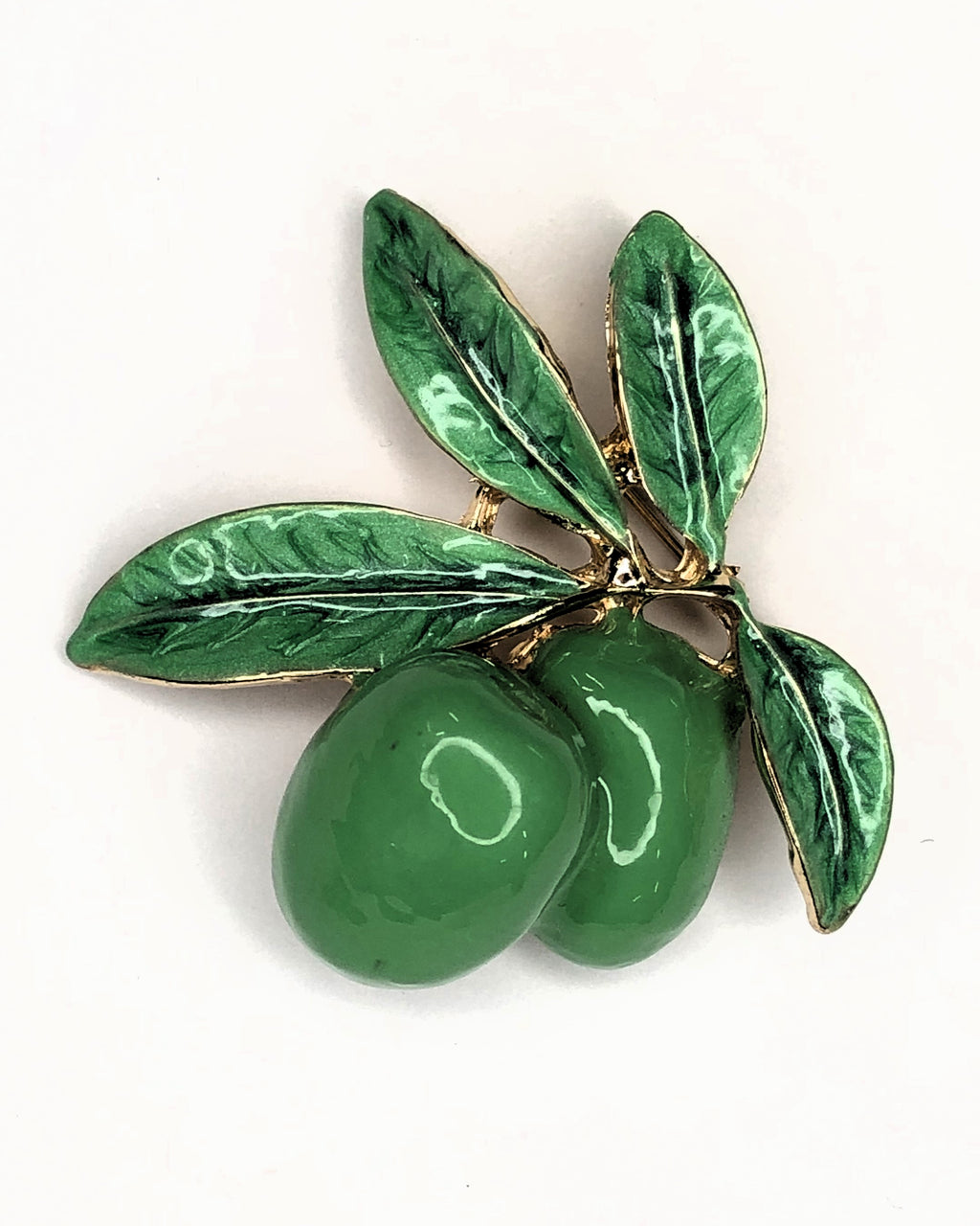 Green olives & leaves brooch at erika