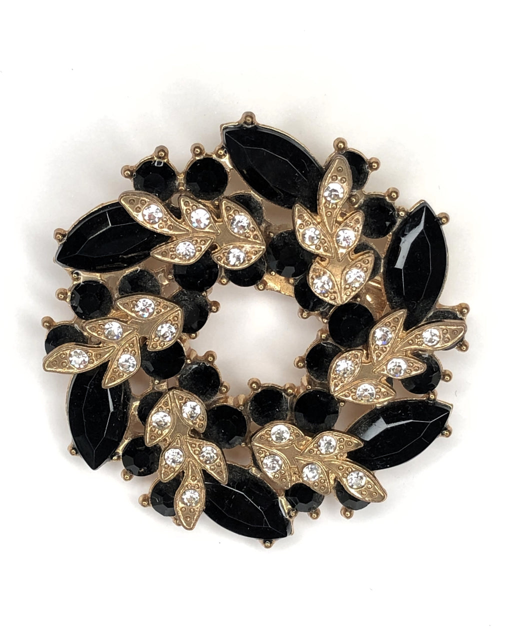 Black & gold crystal wreath brooch at erika