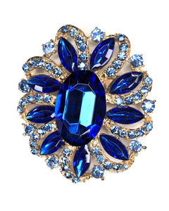 Large cobalt blue crystal oval with stone centre brooch at erika