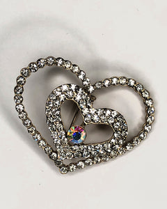 Gold diamante double heart brooch at erika