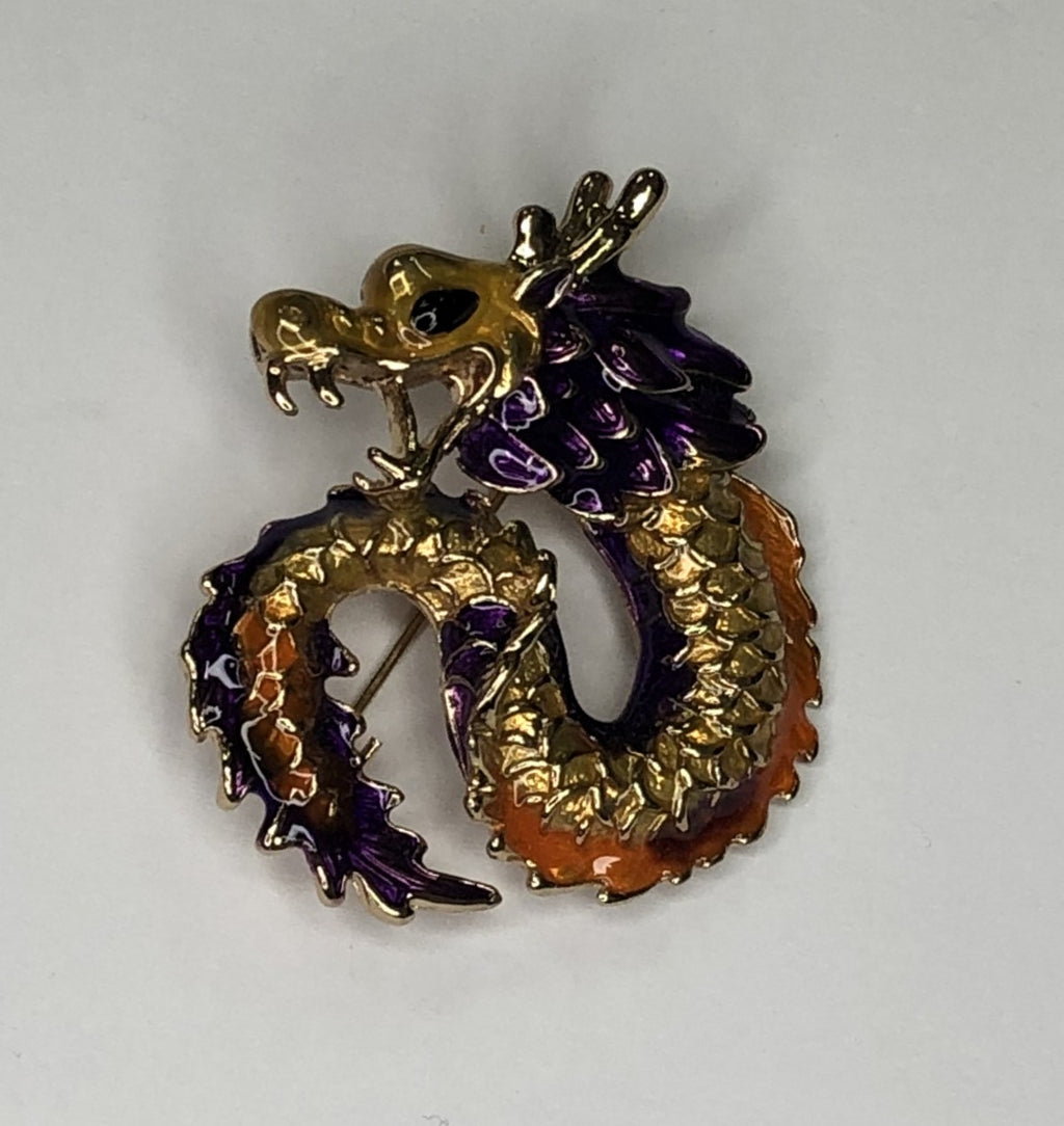 Purple and gold enameled dragon brooch at erika