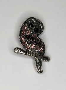 Silver owl with amethyst crystal body brooch at erika