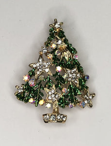 Green Christmas tree with gold stars brooch at erika