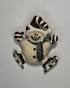 Ice skating snowman with mittens brooch at erika