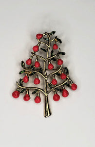 Pink and gold Christmas tree brooch at erika