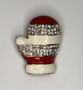 Large red and white diamante encrusted Christmas mitten brooch at erika