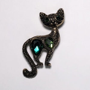 Enameled bejewelled antique gold cat brooch at erika