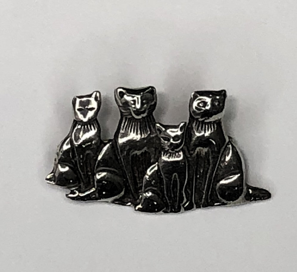 Four cats sitting sterling silver brooch at erika