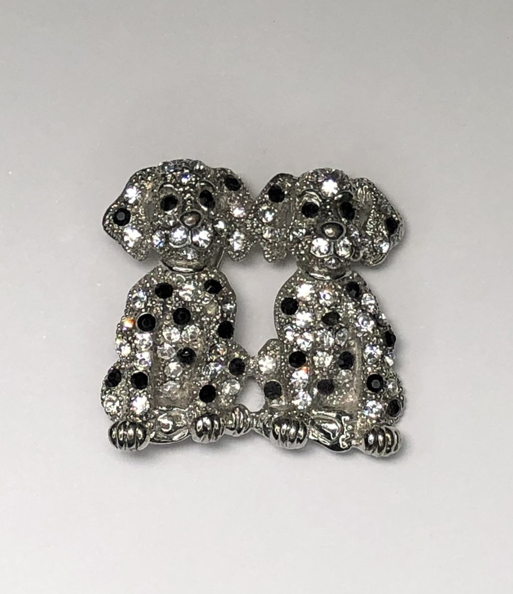 Two cute dogs black and silver in diamante brooch at erika