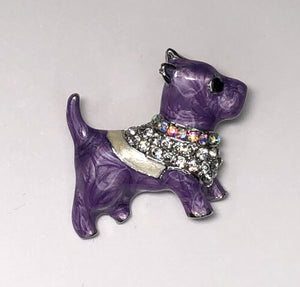 Enameled Boston Terrier in purple with diamante coat dog brooch at erika