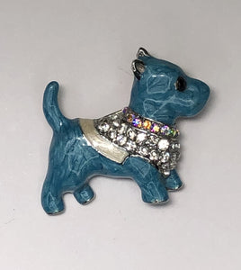 Enameled Boston Terrier in turquoise with diamante coat dog brooch at erika