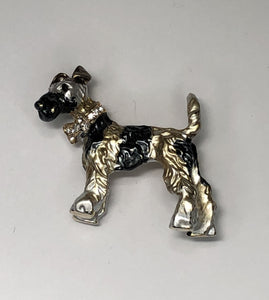 Schnauzer dog with gold diamante bow collar brooch at erika