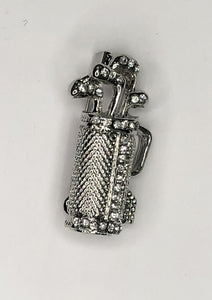 Silver diamante golf clubs brooch at erika