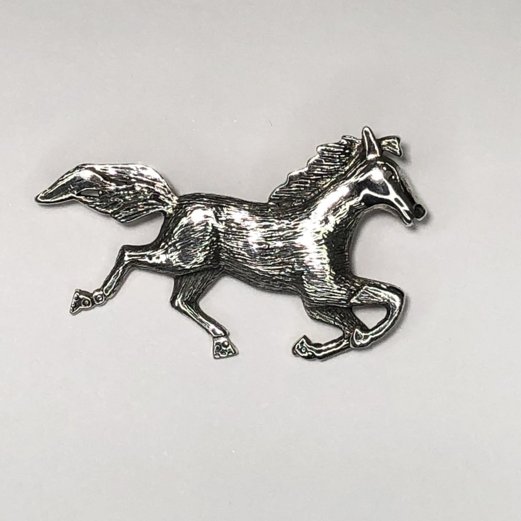 Galloping horse sterling silver brooch at erika