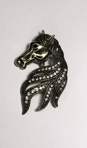 Dark bronze horse showing mane with diamante brooch at erika