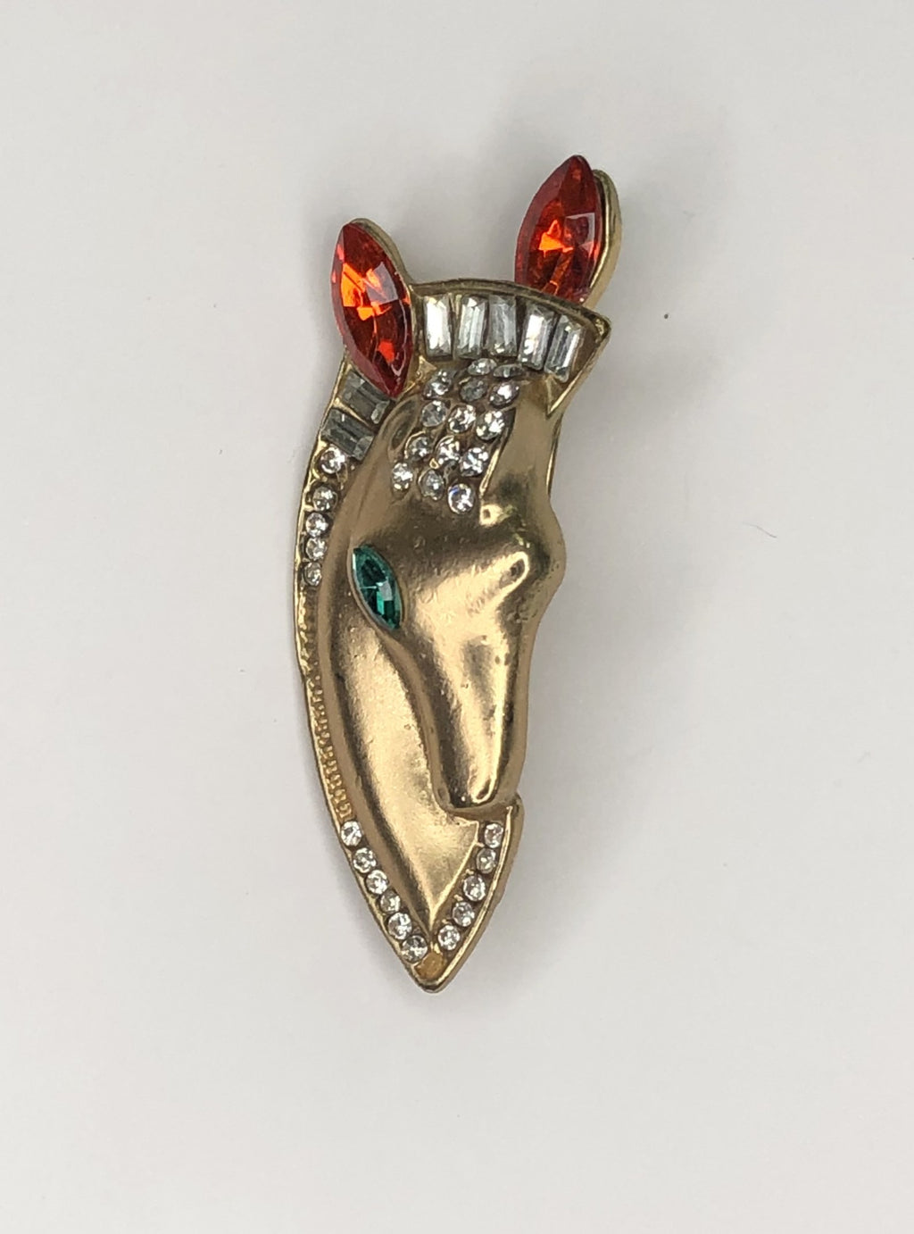 Trojan inspired horsehead with bejewelled mane and ears brooch at erika