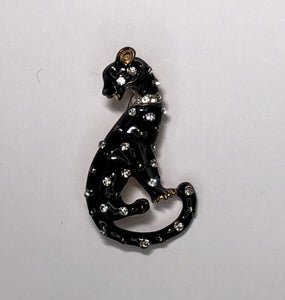 Black sitting jaguar with diamante spots brooch at erika