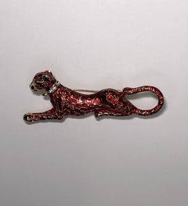 Red and gold jaguar with diamante collar brooch at erika