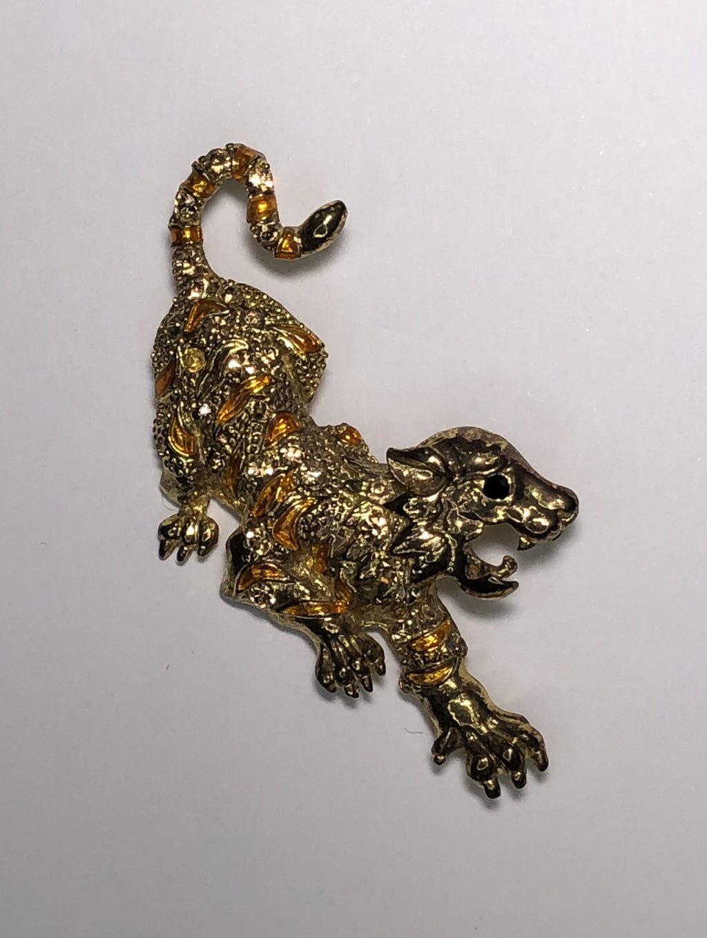 Growling gold tiger with topaz diamante brooch at erika