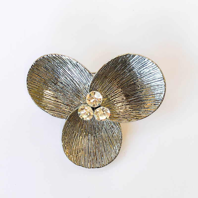 silver flower petals brooch