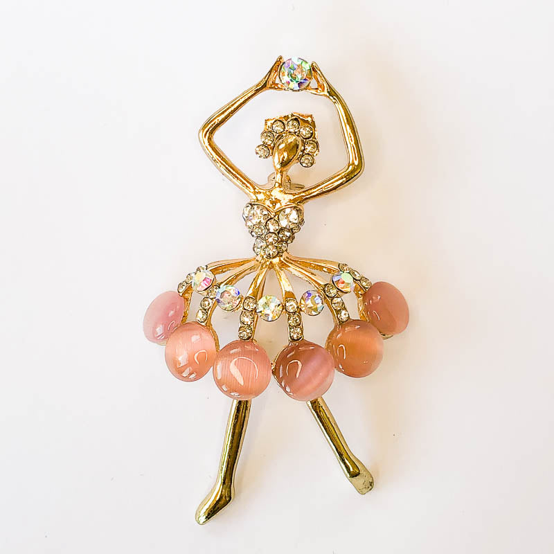 pink and gold ballerina brooch