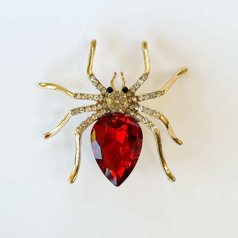 large red crystal spider brooch
