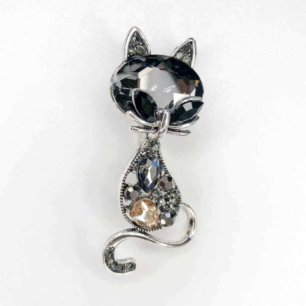 silver cat brooch