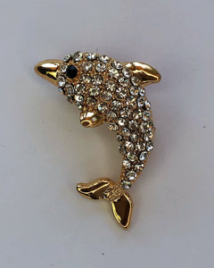 Gold & diamante dolphin brooch at erika