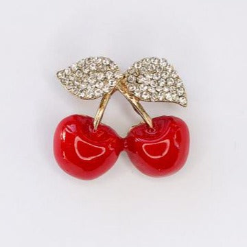 double red cherries with diamante leaves brooch at erika
