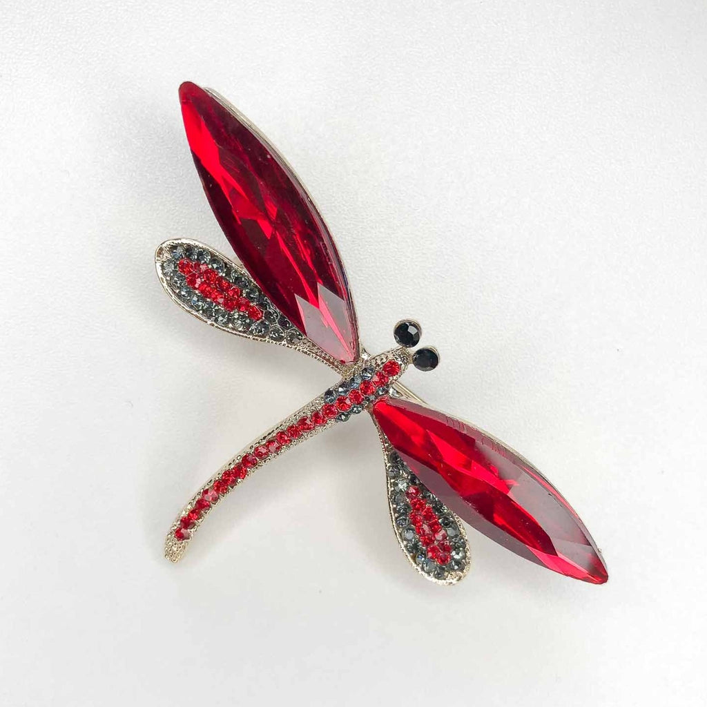 red crystal dragonfly brooch