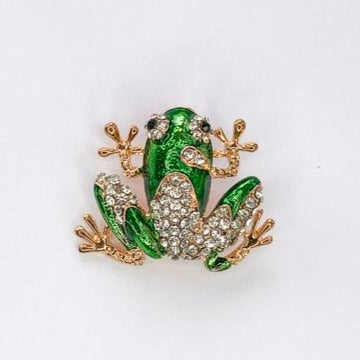 green and gold frog with diamante body brooch at erika