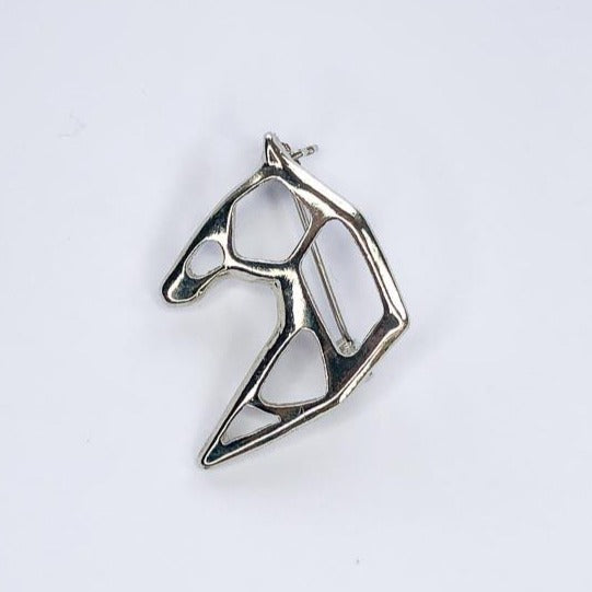 silver abstract horse head brooch