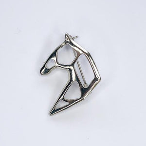 silver abstract horse head brooch