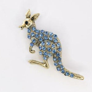 blue roo diamante and gold kangaroo brooch at erika