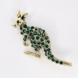 gold and green diamante kangaroo brooch at erika