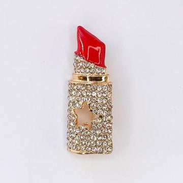 red and diamante lipstick brooch at erika