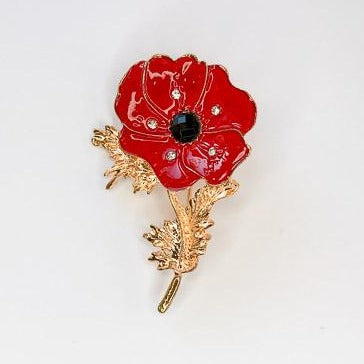 tall red and gold poppy brooch at erika