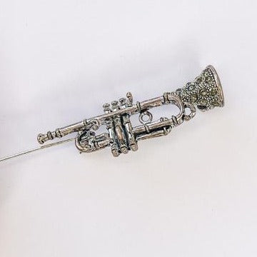 silver and diamante encrusted trumpet brooch at erika