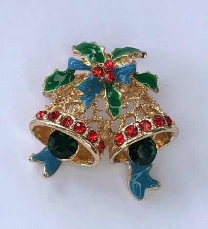 Gold bells with bow & holly brooch at erika