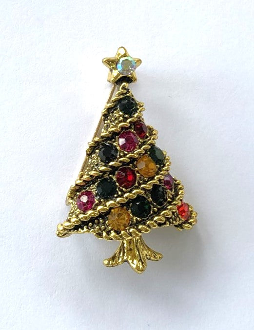 Gold Christmas tree with decorations brooch at erika