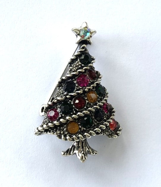 Silver Christmas tree with decorations brooch at erika