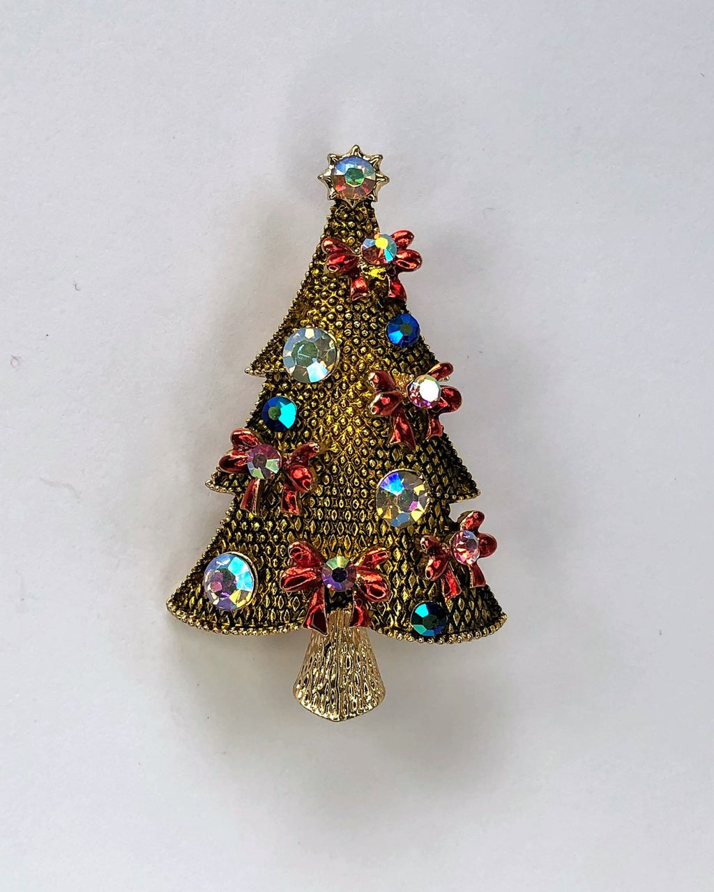 gold Christmas tree with decorations brooch at erika