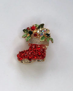 Diamante encrusted red Santa boot brooch at erika